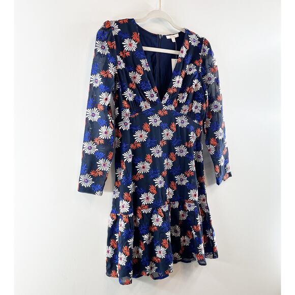 Ella Moss Every Embroidered Zoelie V Neck Chiffon Floral Mini Dress Blue XS - Picture 9 of 16